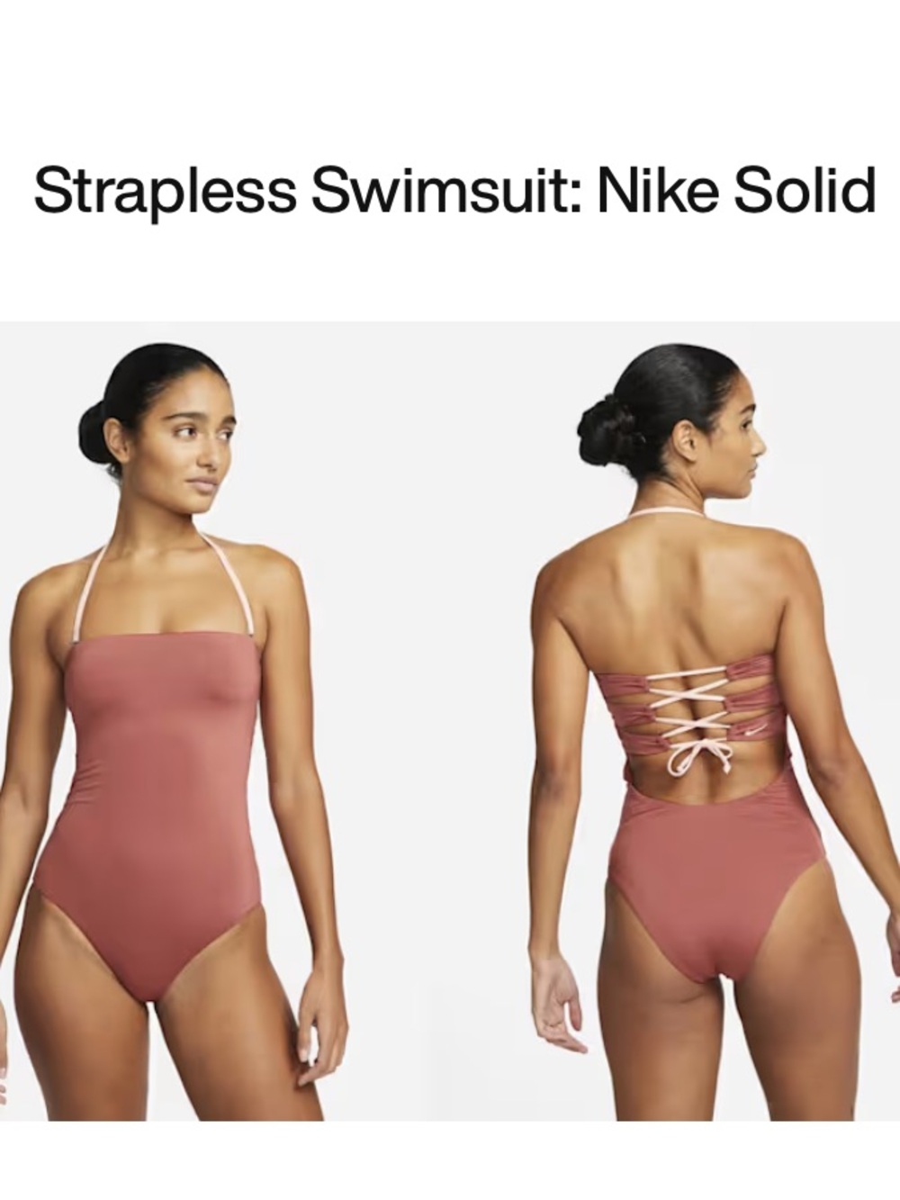 NWT NIKE Lace-Up Bandeau One-Piece Swimsuit In Dusty Rose MEDIUM